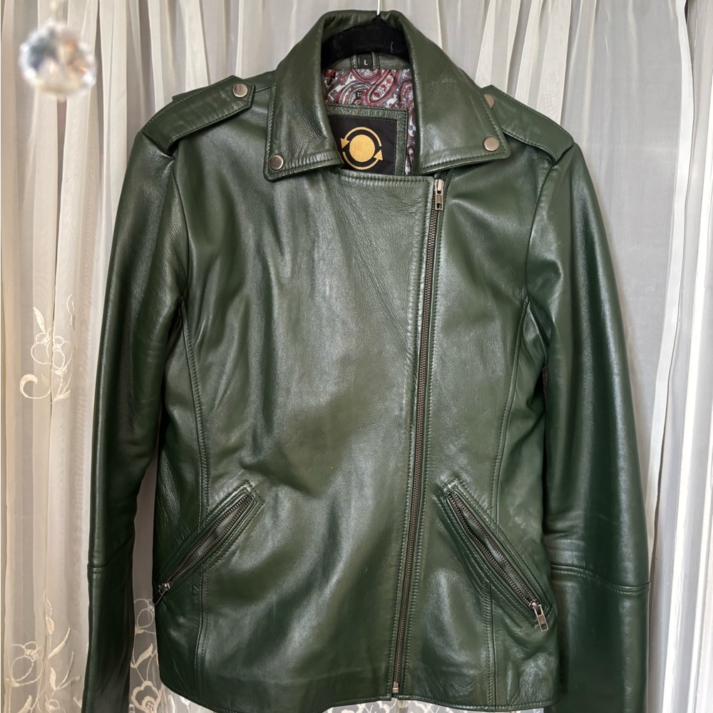 Green Leather Moto Jacket
